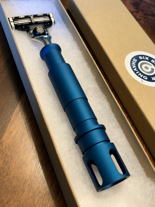 Men's Razor - Amphibious : M-Series | Rifle Barrel Men's Razor Boxed View | Six Shooter Shaving