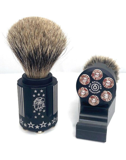 Badger Shave Brush | Freedom | Vertical & On Stand View | Six Shooter Shaving