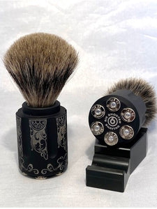 Badger Shave Brush | The Preacher | Vertical & On Stand View | Six Shooter Shaving